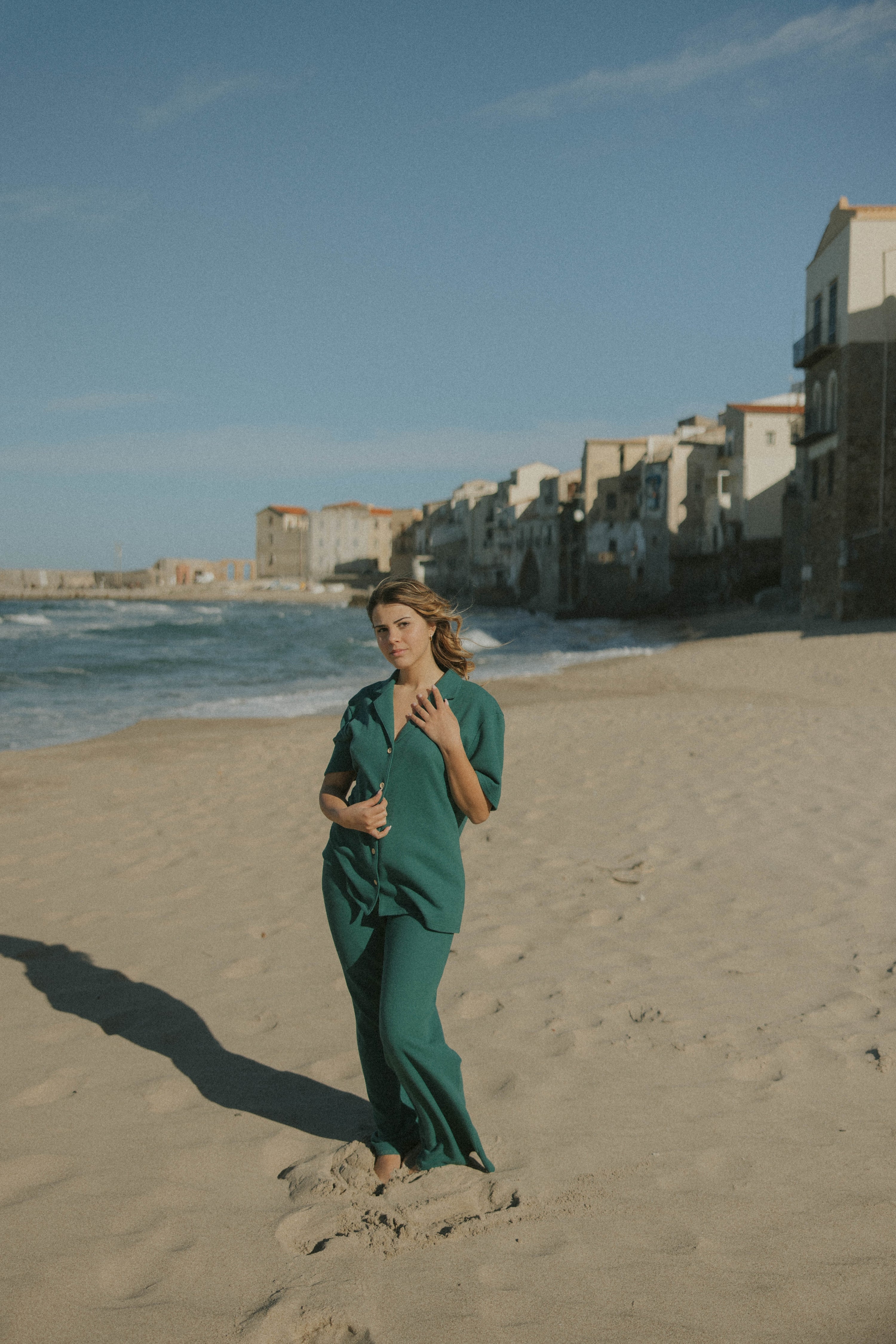 Green waffle lounge set for women.