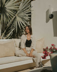 Long sleeve linen lounge top for women.