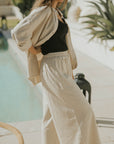 Wide leg linen lounge pants for women.