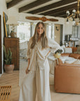 Wide leg linen lounge pants for women.