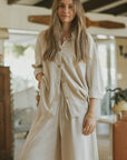 Long sleeve linen lounge top for women.