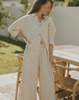 Wide leg linen lounge pants for women.