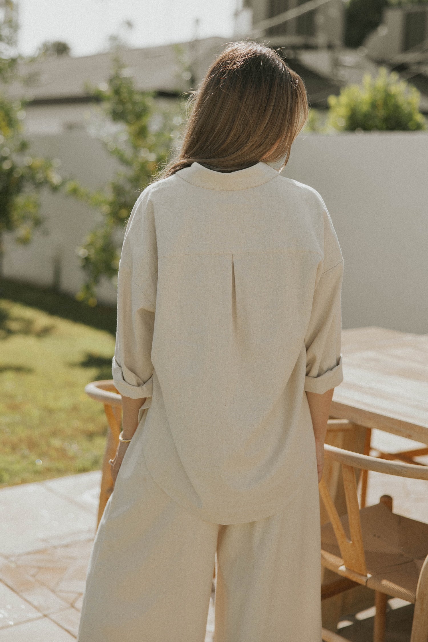 Long sleeve linen lounge top for women.