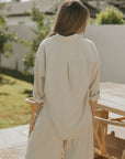 Long sleeve linen lounge top for women.
