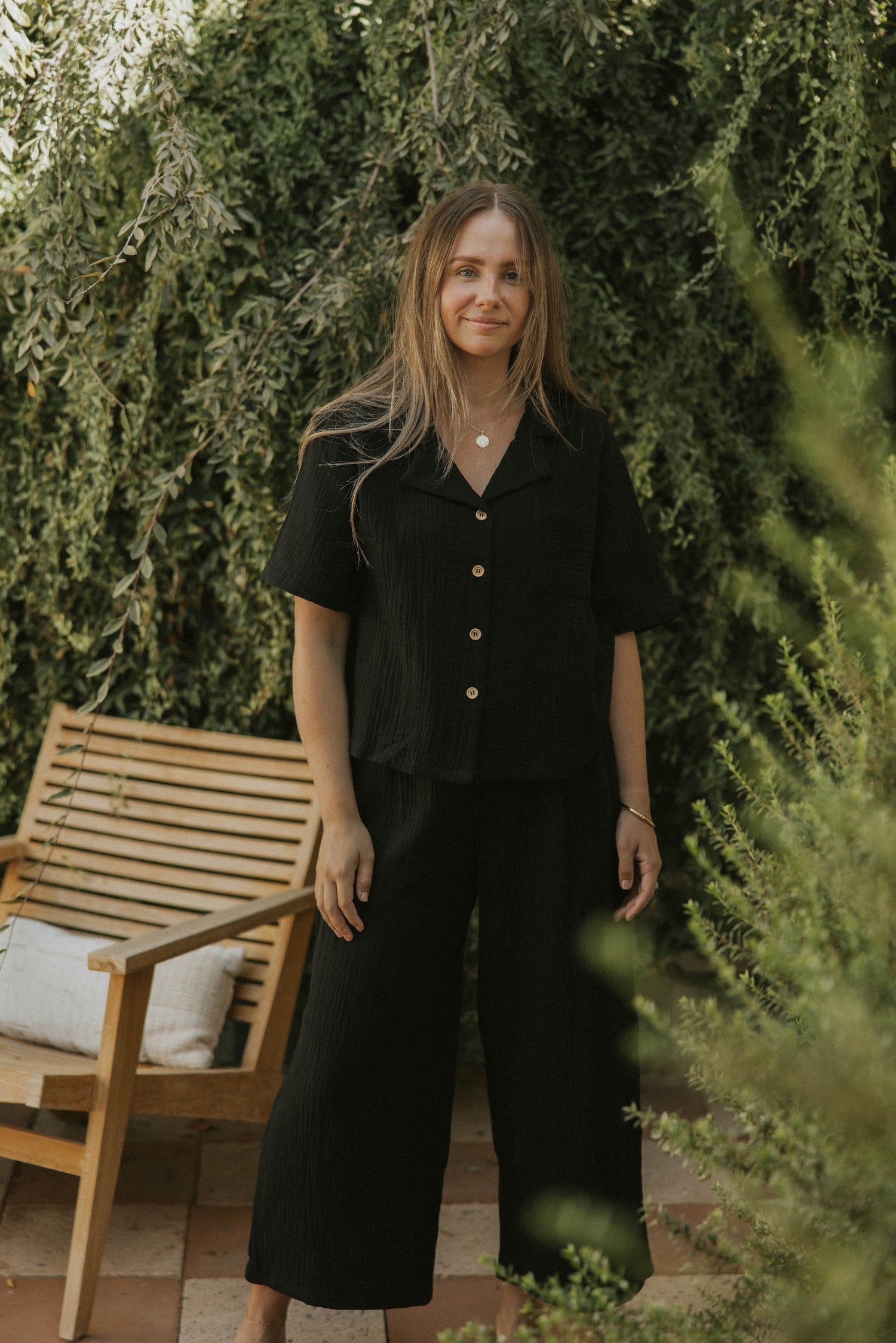Carmen Top in Black | Black Gauze Button Down Top – Altair The Label