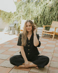 Black muslin matching loungewear set for women.