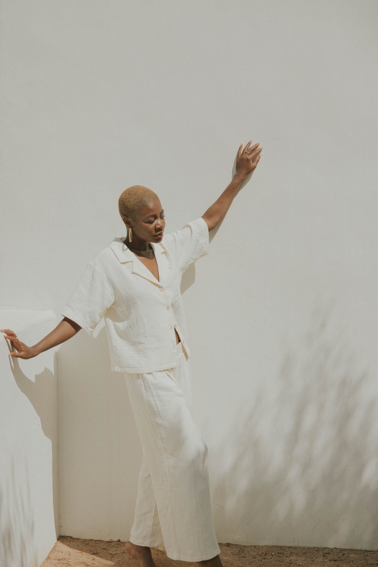 White muslin matching loungewear set for women.