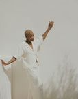 White muslin matching loungewear set for women.