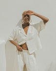 White muslin matching loungewear set for women.