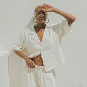 White muslin matching loungewear set for women.