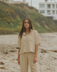 Brown muslin matching loungewear set for women.