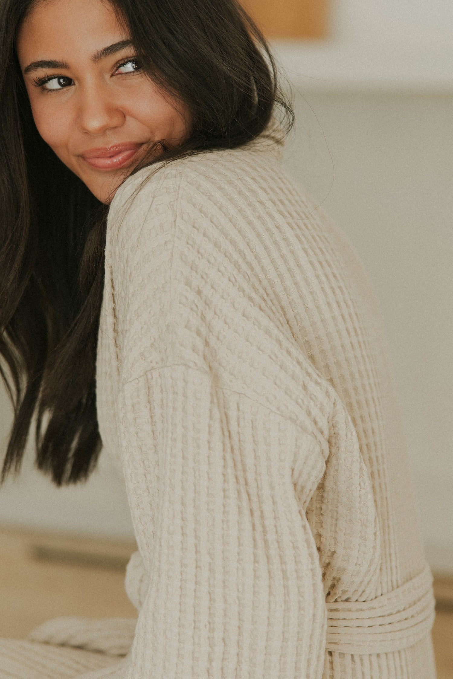 100% Cotton Waffle Knit Robe | Almond – Altair The Label