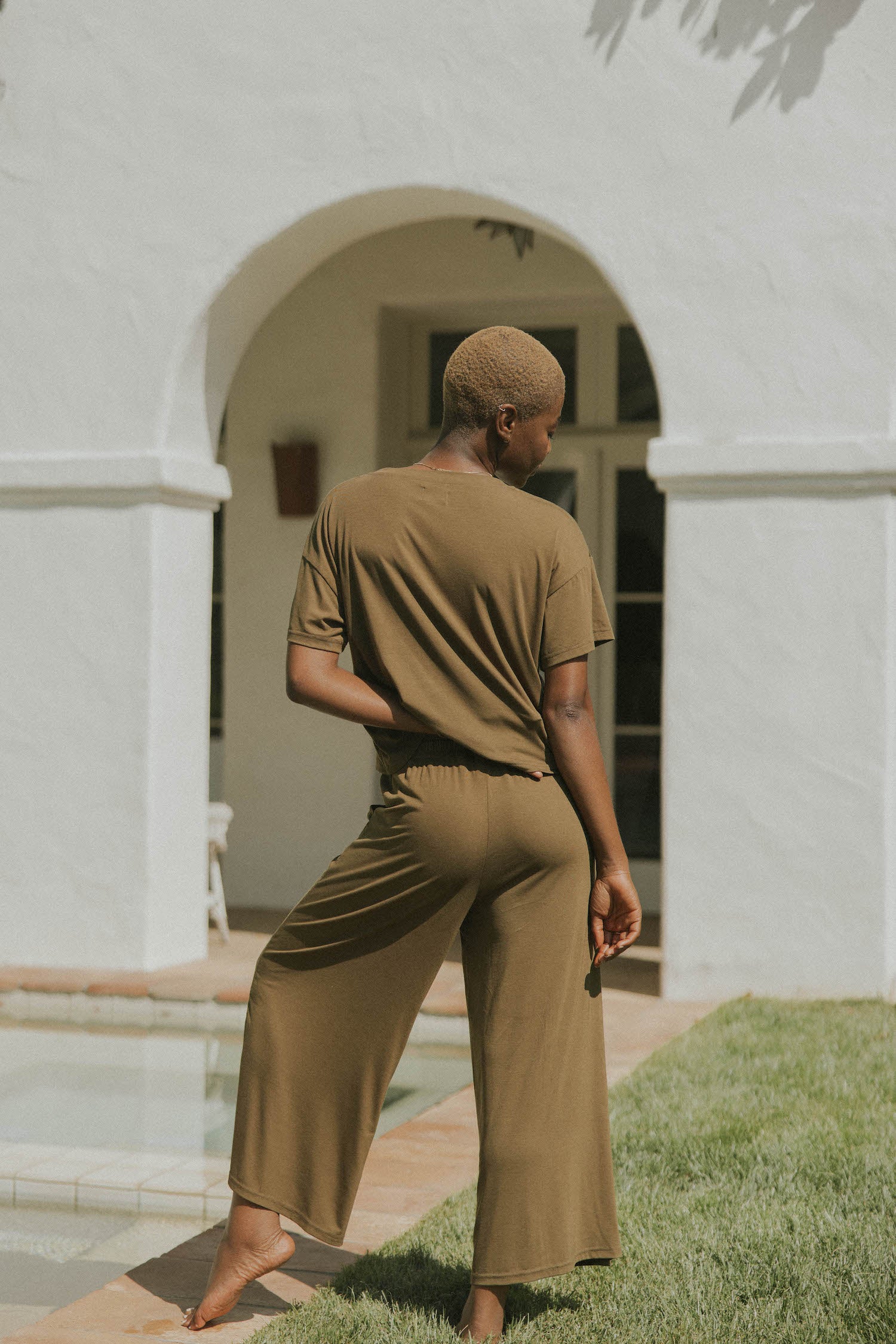 Green bamboo matching sleepwear set for women.