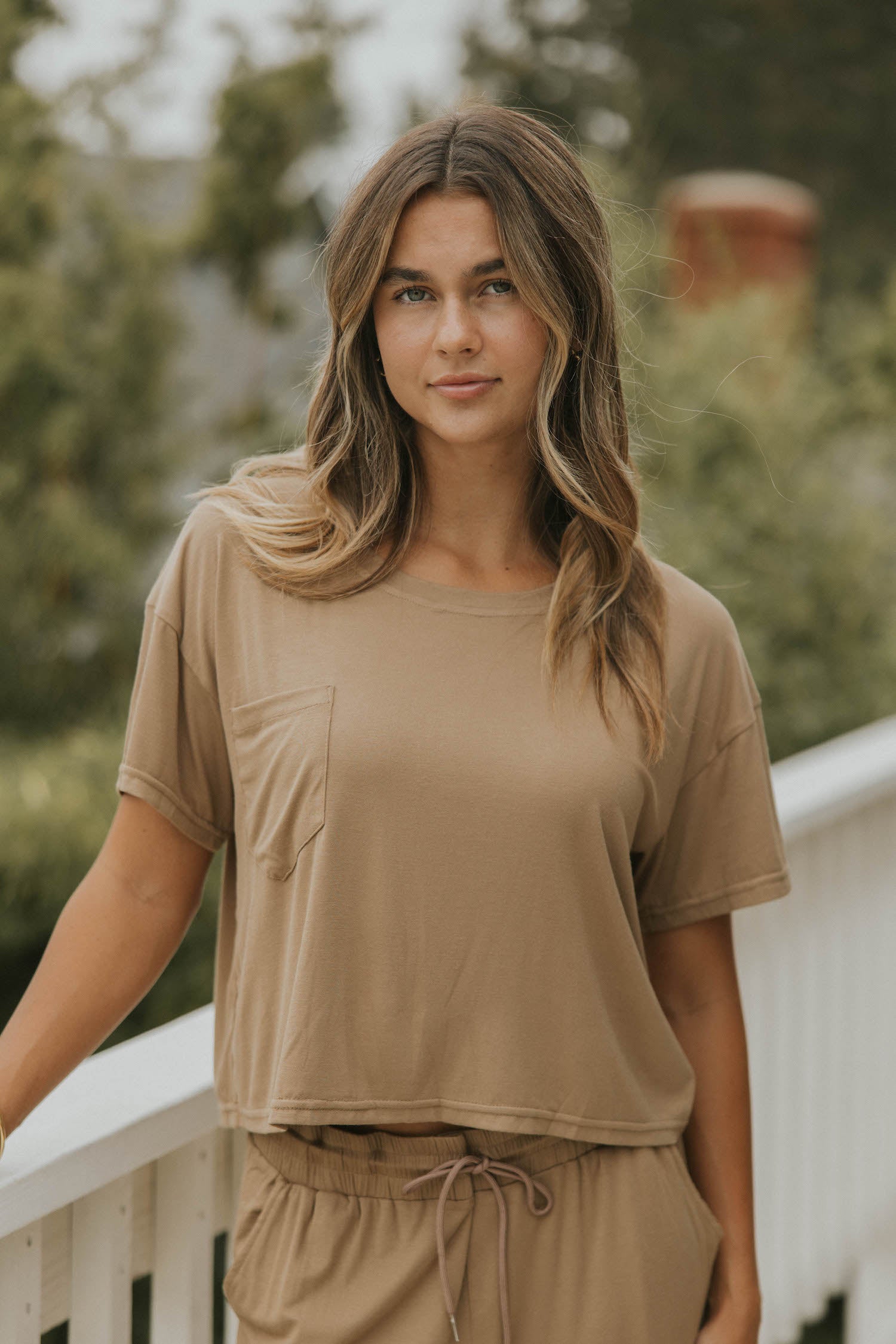 Brown bamboo matching sleepwear set for women.