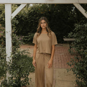 Brown bamboo matching sleepwear set for women.