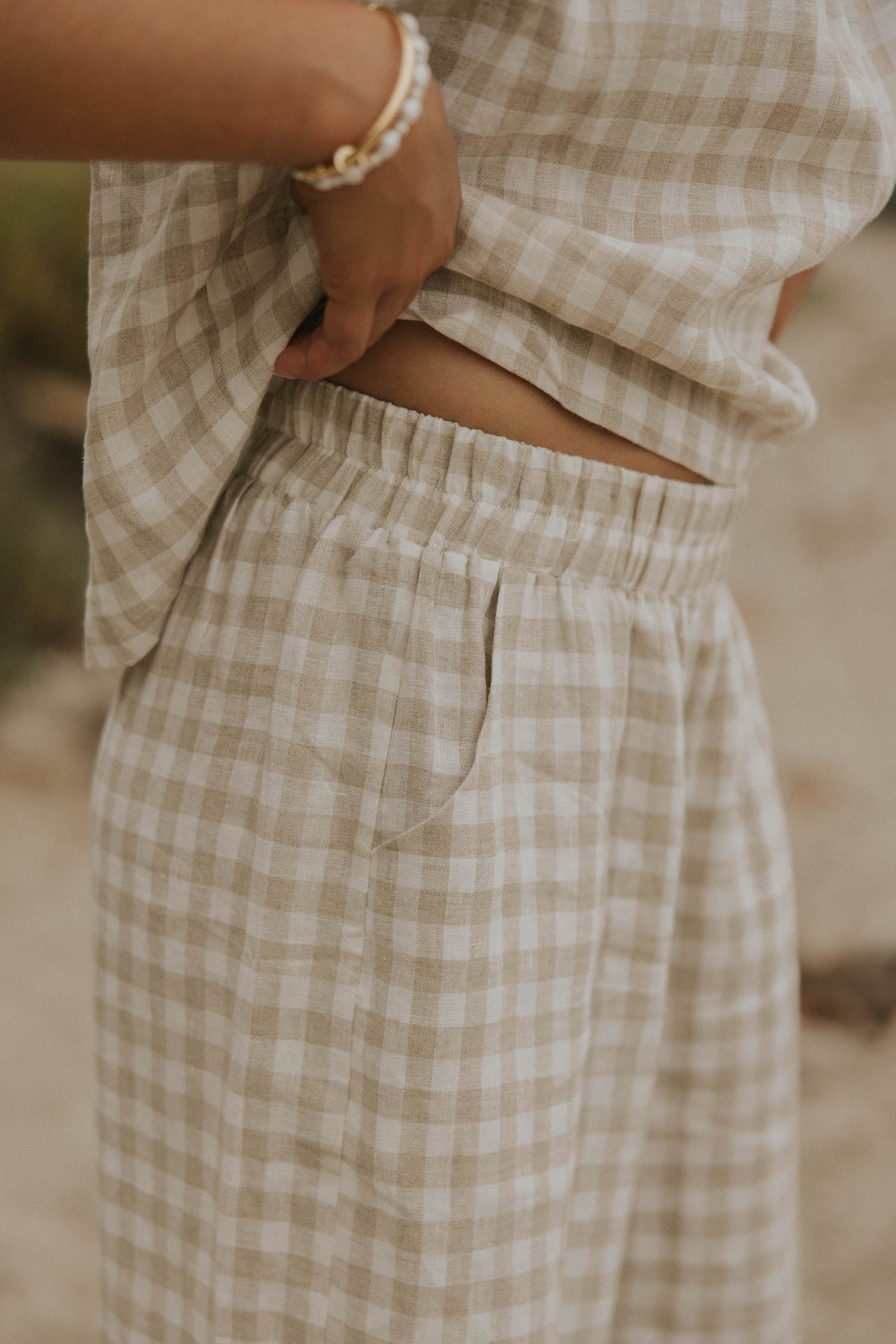 Matching linen lounge set for women.