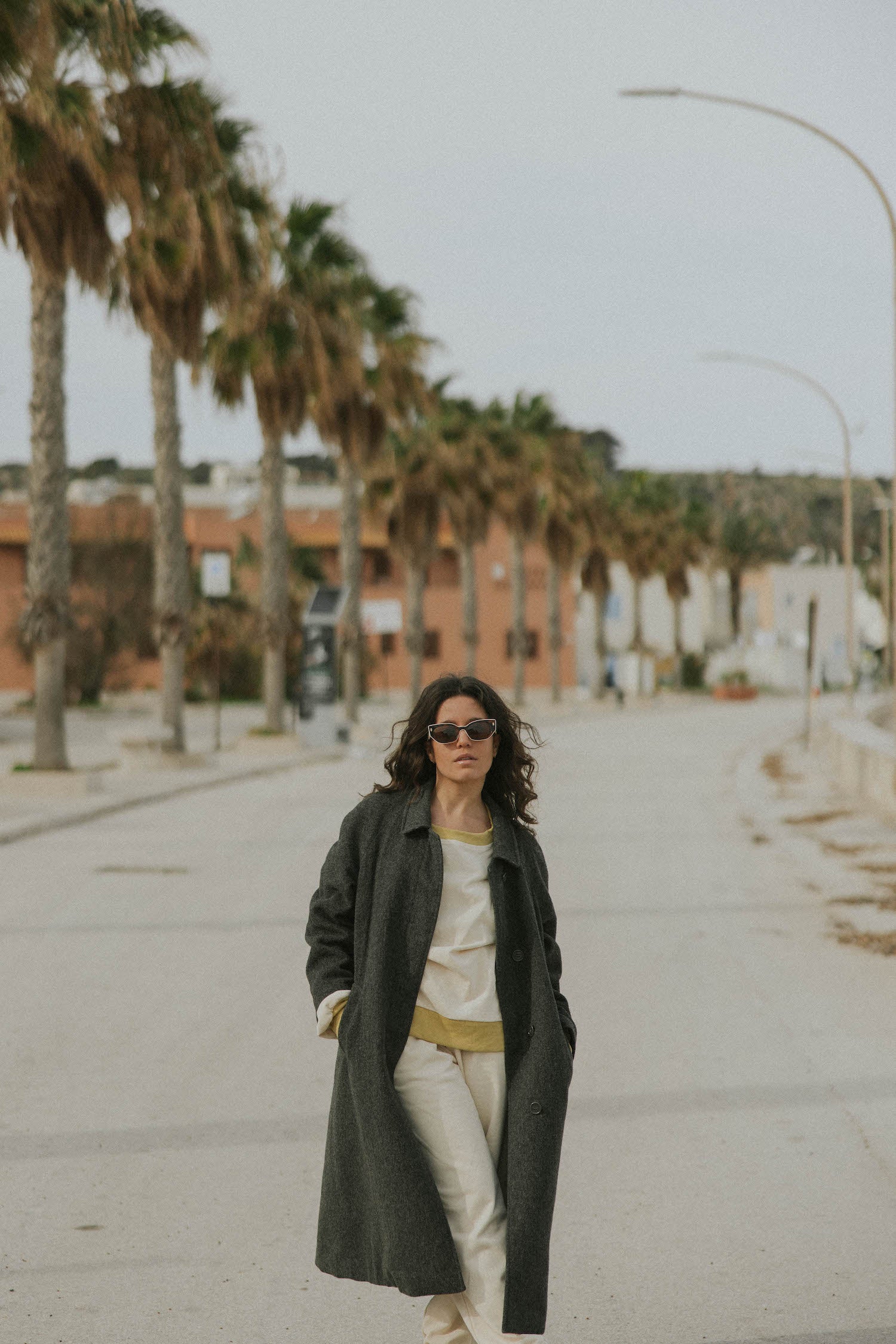 Matching neutral sweatsuit set for women.