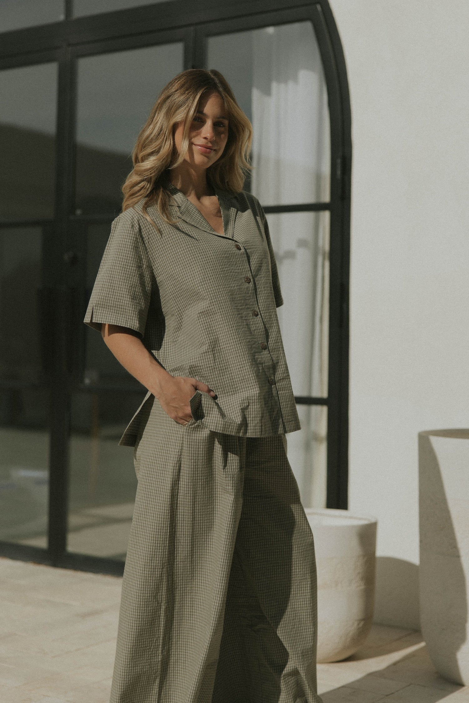 Penelope Bottoms in Cedar | Women's Plaid Wide Leg Pants