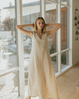 Gingham linen loungewear dress for women.
