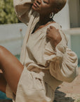 Muslin, brown matching beachwear set for women.