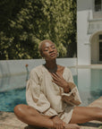 Muslin, brown matching beachwear set for women.