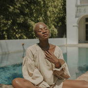 Muslin, brown matching beachwear set for women.