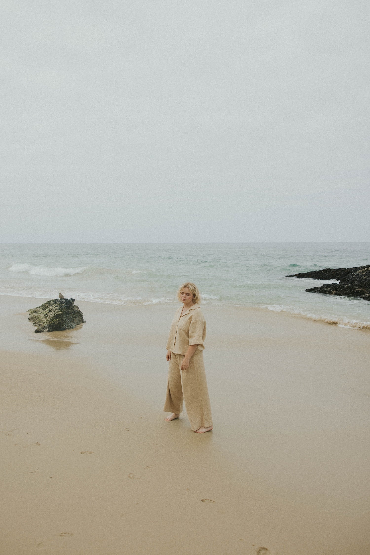 Brown muslin matching loungewear set for women.