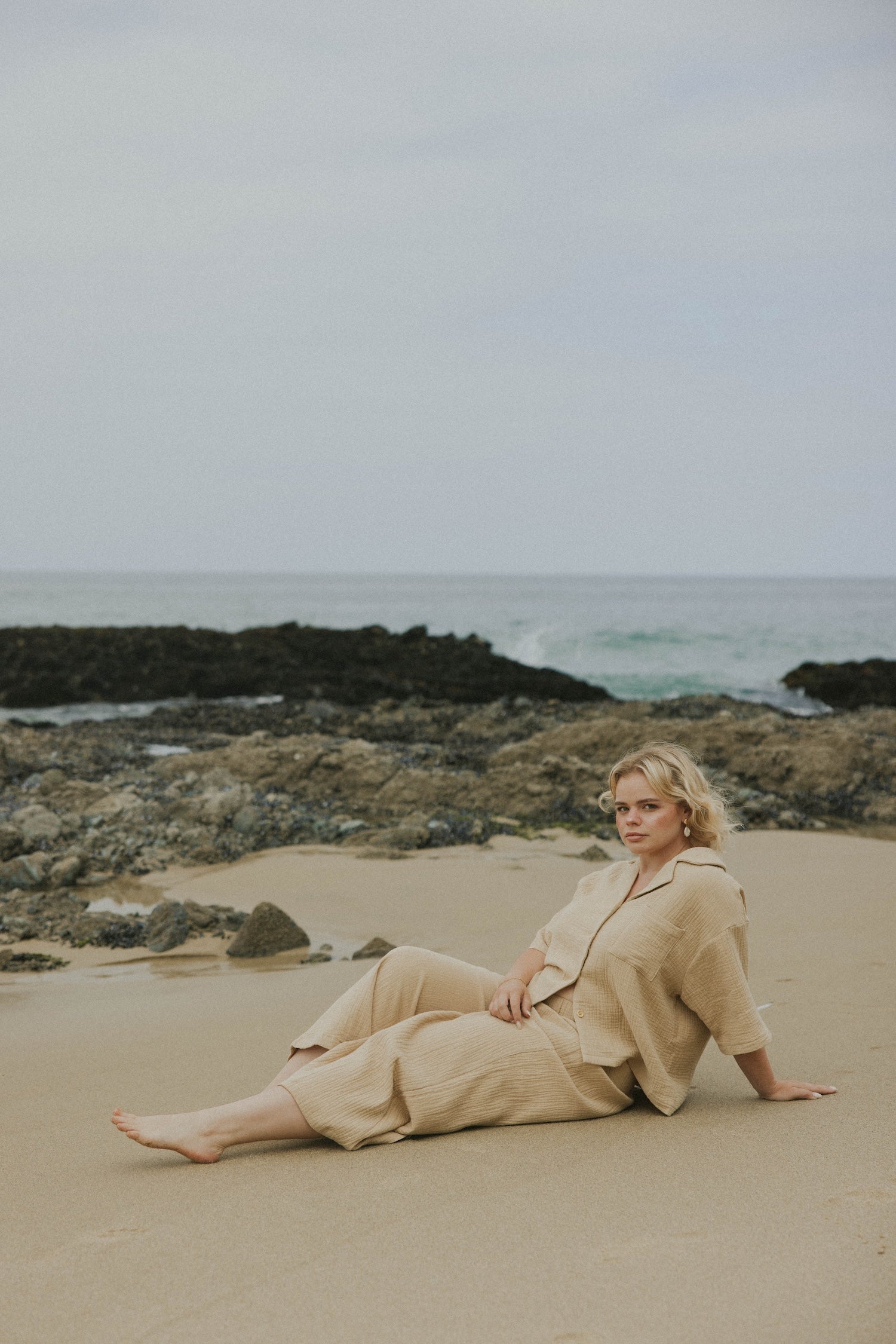 Brown muslin matching loungewear set for women.