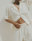 White muslin matching loungewear set for women.
