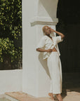 White muslin matching loungewear set for women.