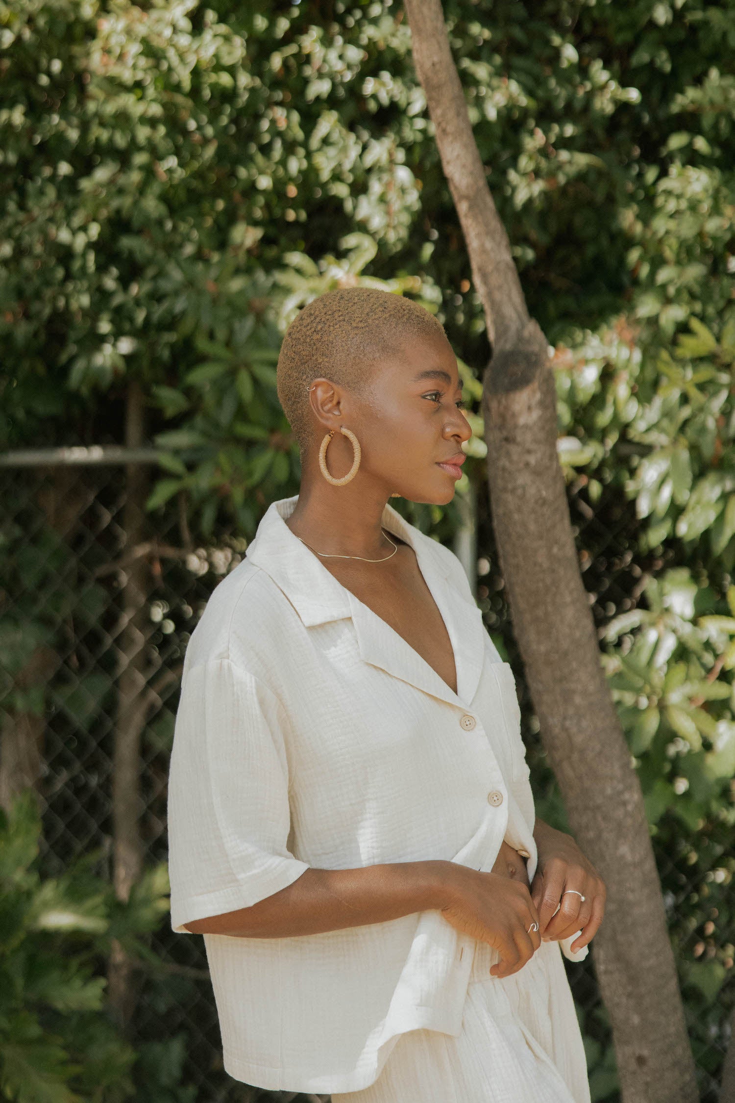 White muslin matching loungewear set for women.