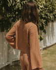 Ribbed long sleeve loungewear top for women.