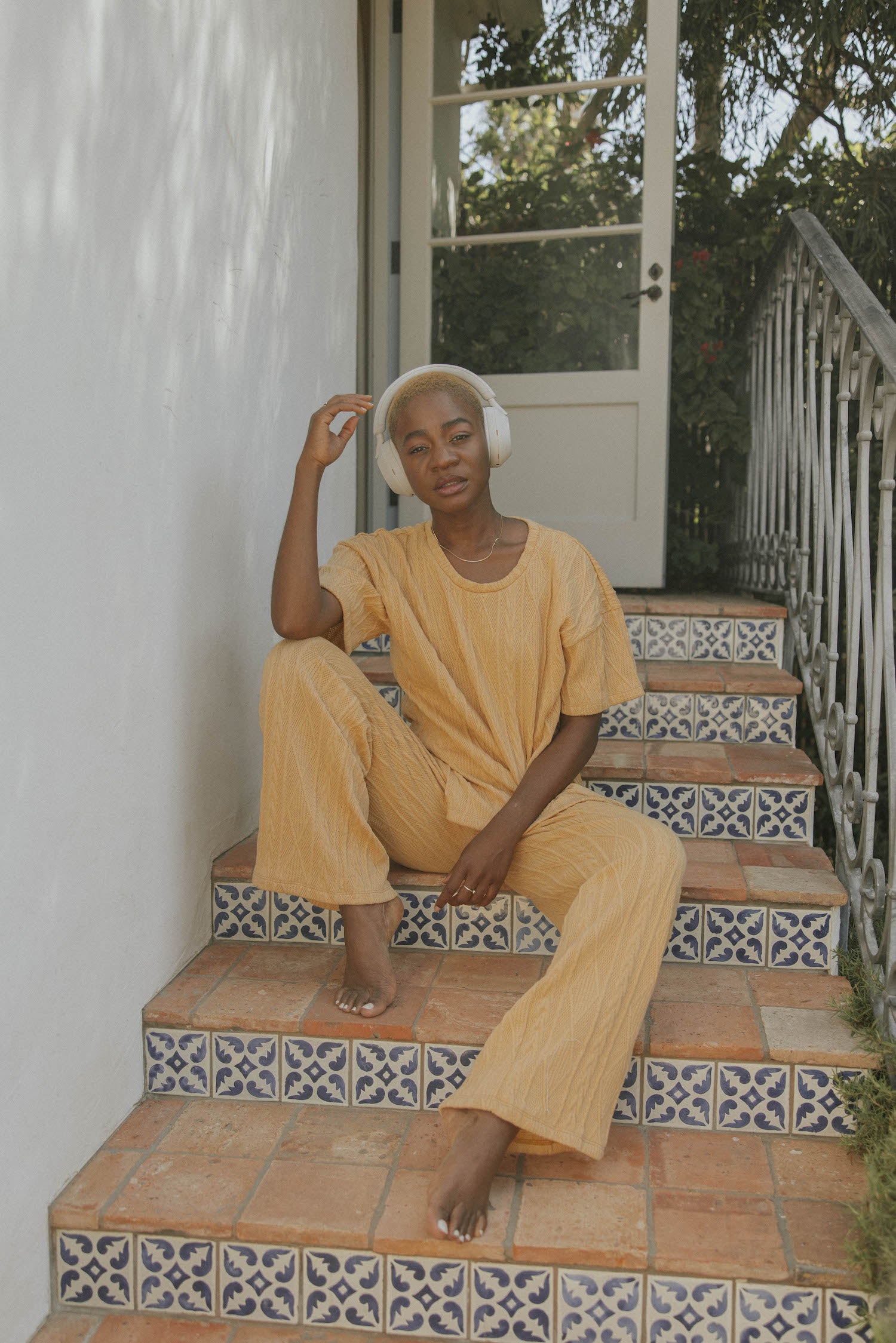 Yellow luxury loungewear set for women.