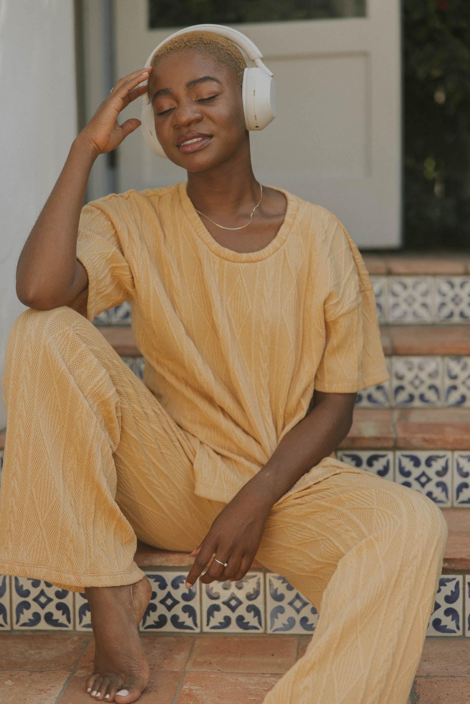 Yellow luxury loungewear set for women.