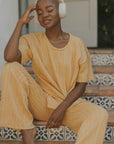 Yellow luxury loungewear set for women.