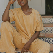 Yellow luxury loungewear set for women.