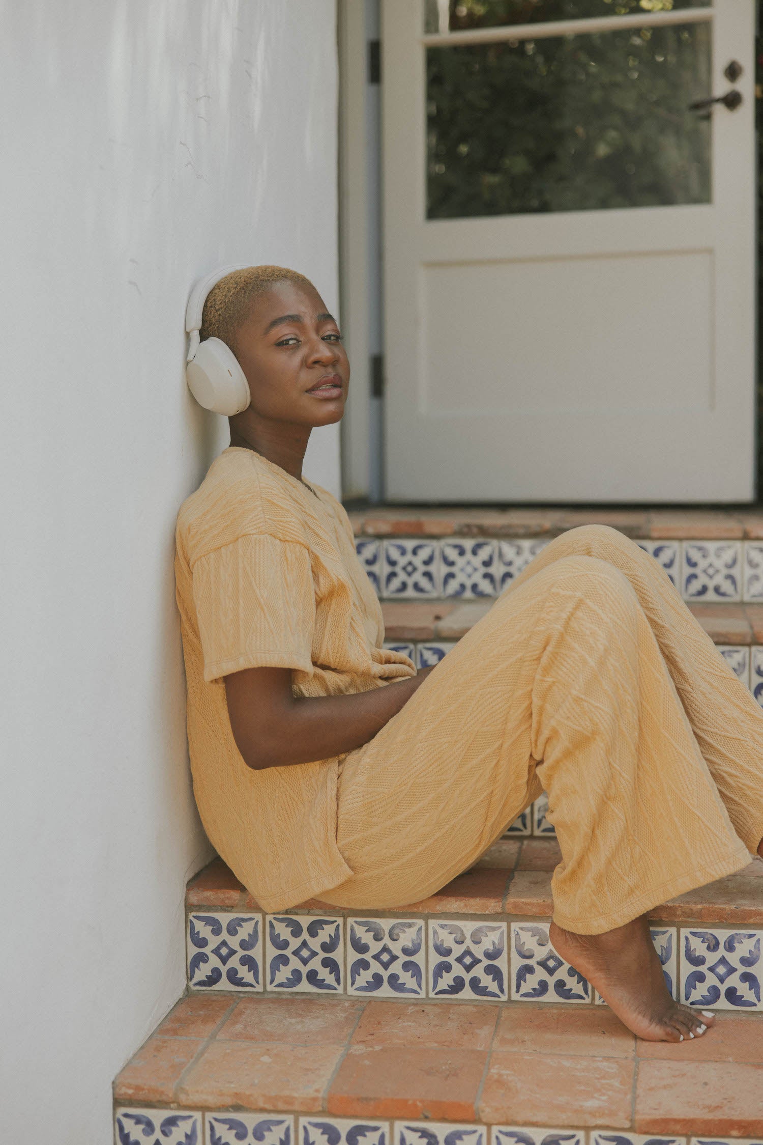 Yellow luxury loungewear set for women.