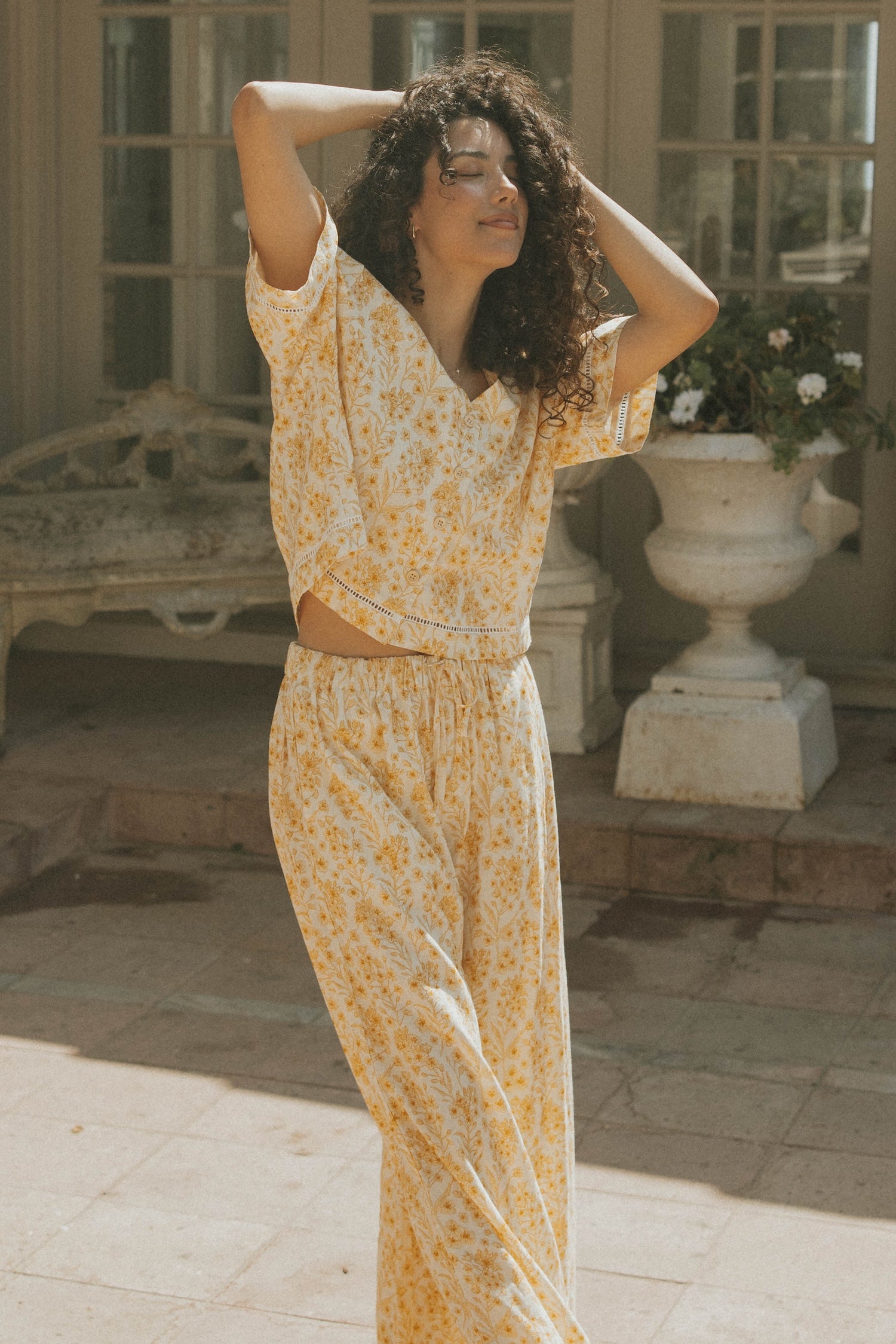 Floral two piece set and linen two piece set for women.