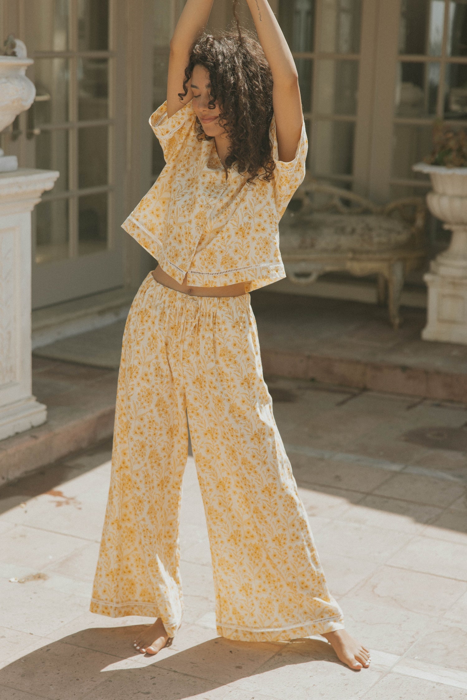 Floral two piece set and linen two piece set for women.