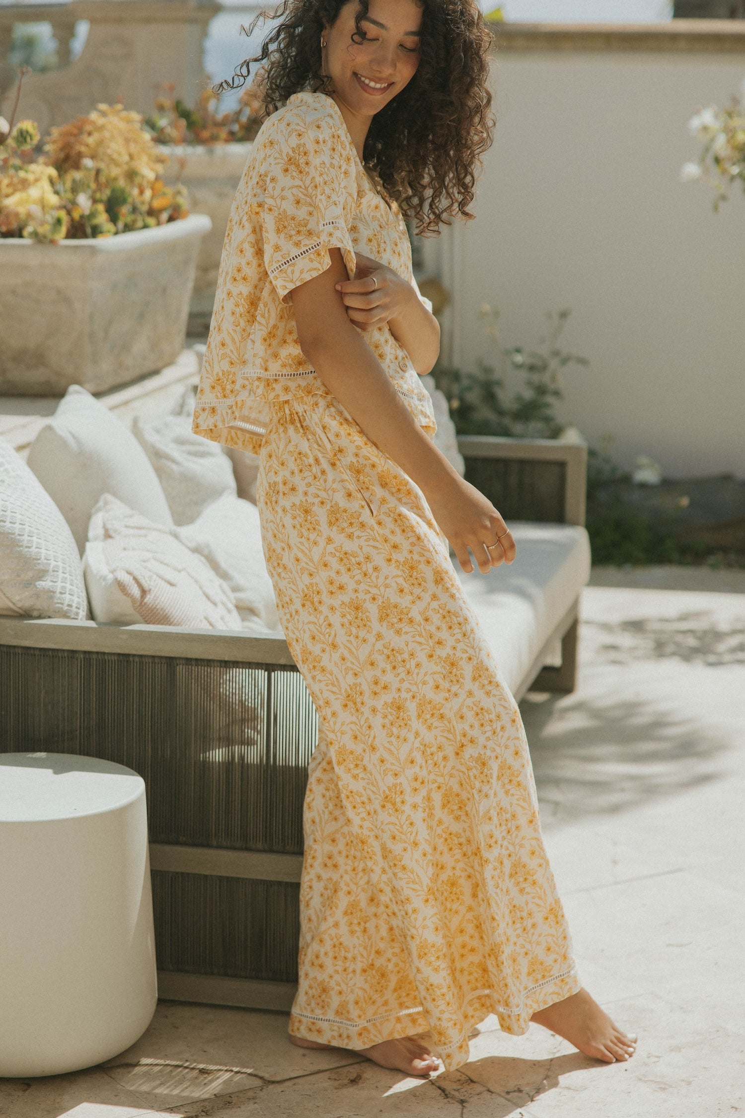 Floral two piece set and linen two piece set for women.