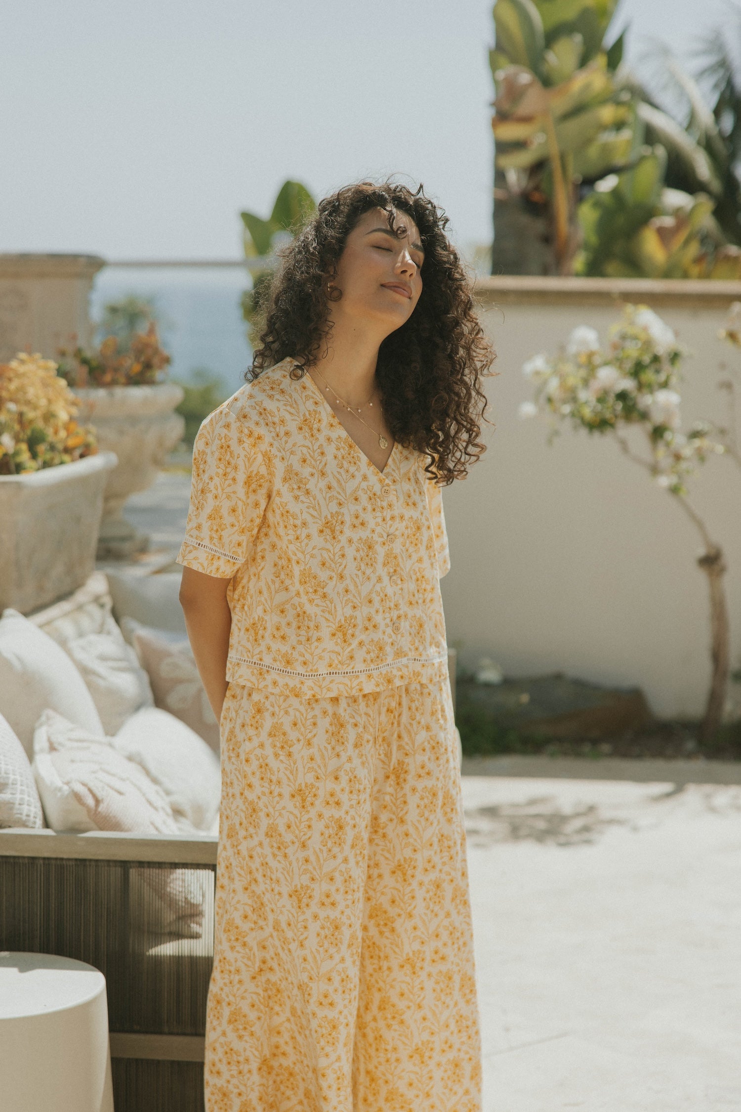 Floral two piece set and linen two piece set for women.