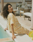 Floral blouse in linen two piece set for women.