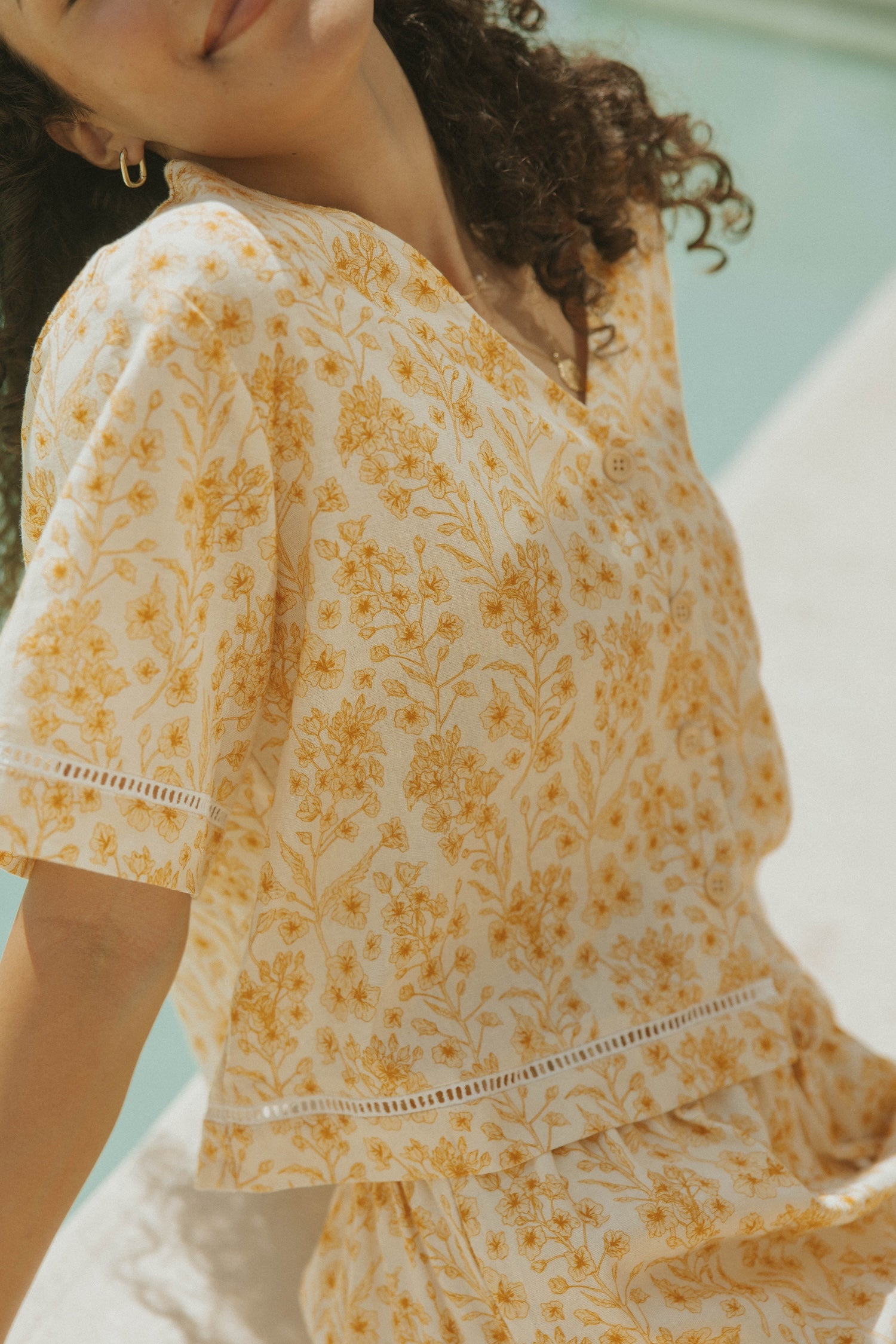 Floral two piece set and linen two piece set for women.