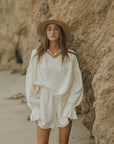 Muslin, cream matching beachwear set for women.