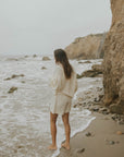 Muslin, cream matching beachwear set for women.