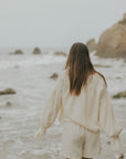 Muslin, cream matching beachwear set for women.