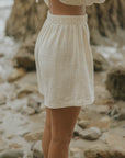 Muslin, cream matching beachwear set for women.