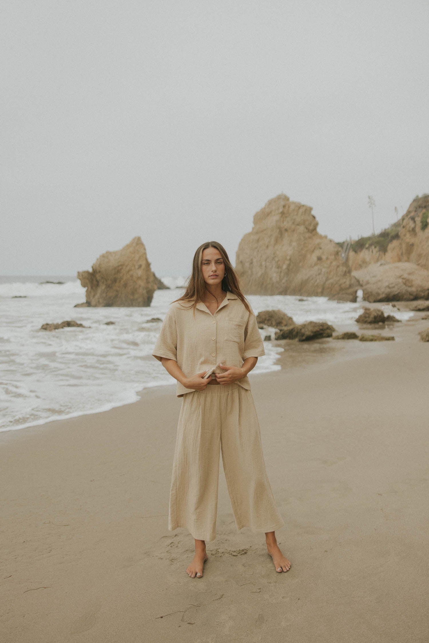 Brown muslin matching loungewear set for women.