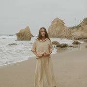 Brown muslin matching loungewear set for women.