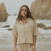 Brown muslin matching loungewear set for women.